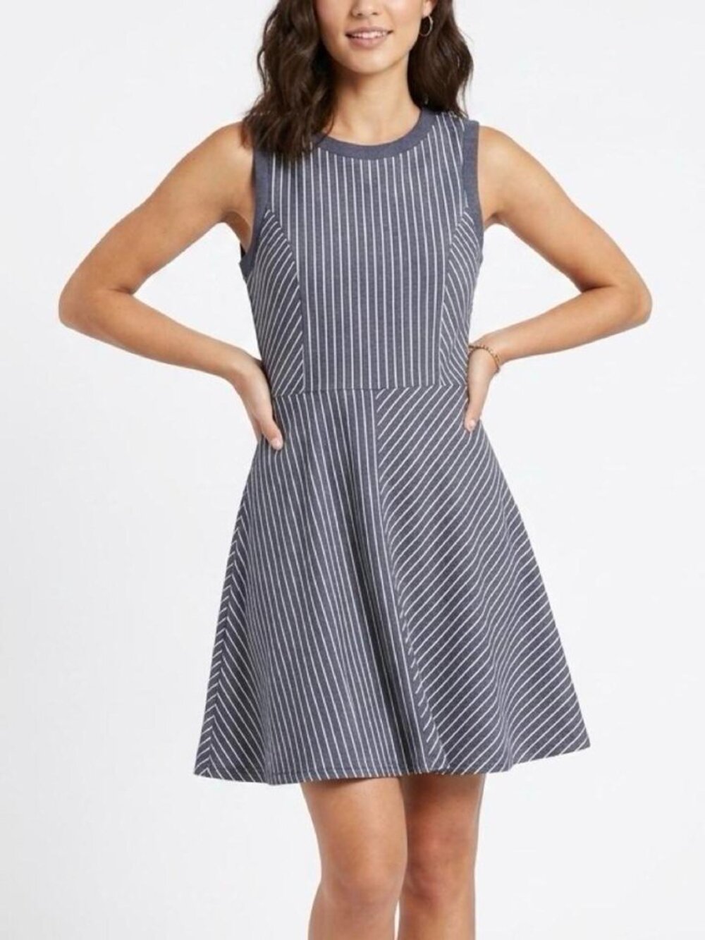 BCBG BCBGeneration Striped Denim Sleeveless Fit & Flare Mini Dress NWT Size 8
